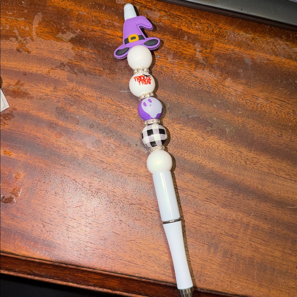 Halloween Themed White Beaded Pen